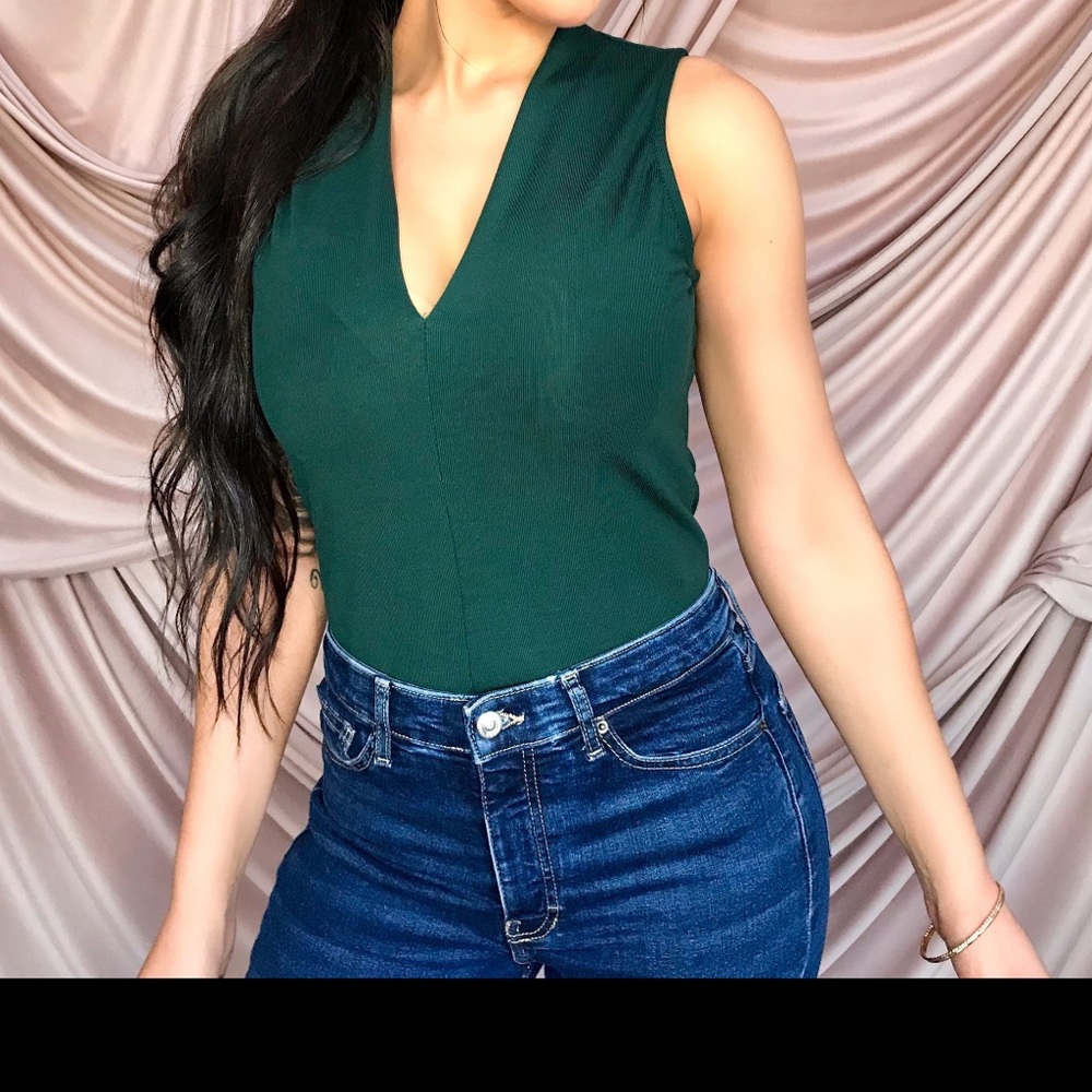 Green v neck bodysuit